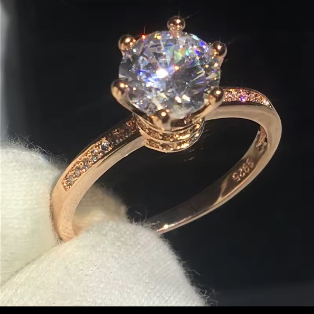 Artisan 18k Rose Gold Vermeil & Lab Created Diamond Sparkling Ring Crown Setting